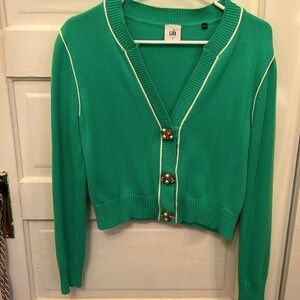 CABI cropped sweater.  Small, Bright Green, bejeweled snap buttons